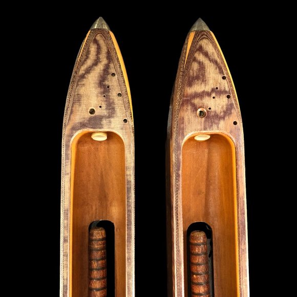 2ct VTG Candleholders Bullet Boat Shuttle Spool Wood Loom Weaving Cotton Mills - Picture 6 of 13